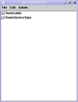 Picture of the ServiceItem editor when first opened.